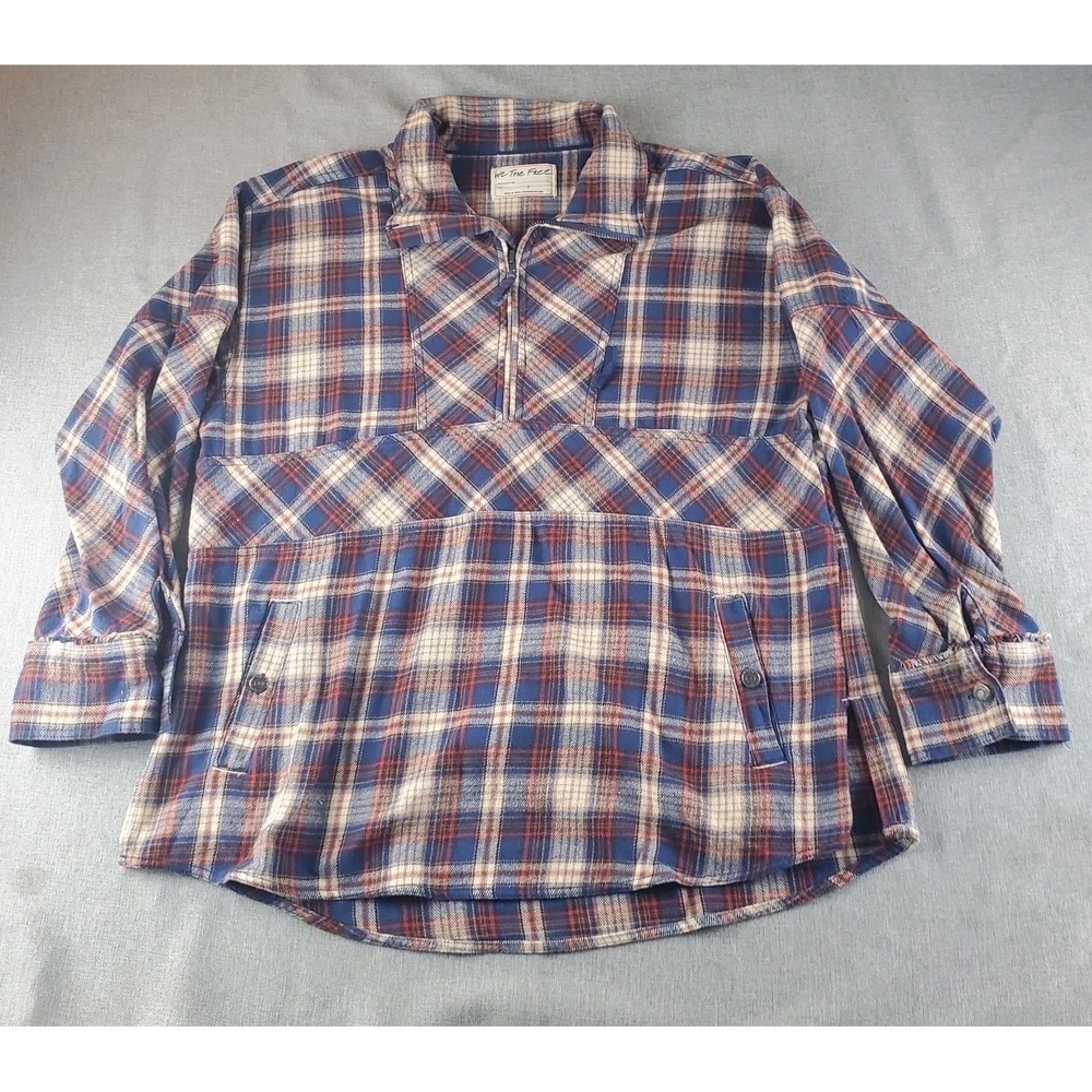 We The Free Wind River Plaid Flannel Pullover Top Small Half Zip Long Sleeve